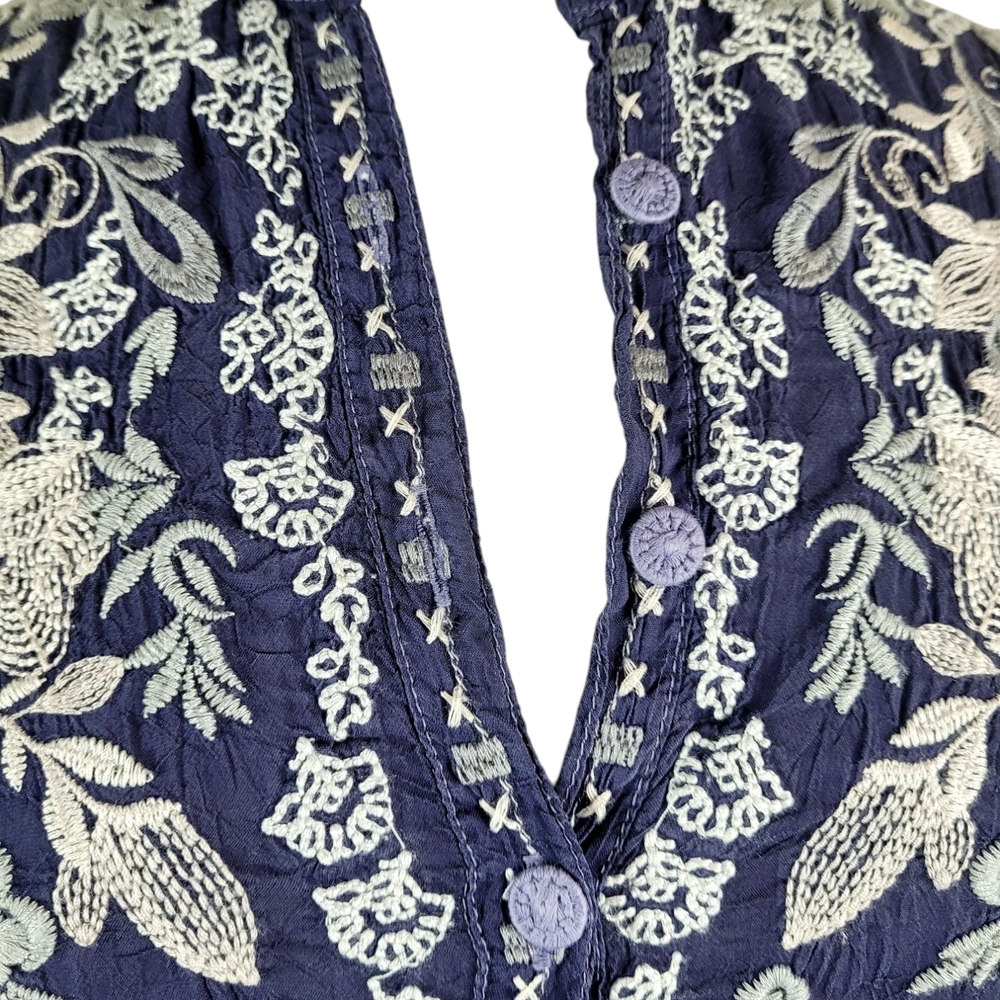 JOHNNY WAS Fletcher Embroidered Tunic Top Blue Grey Oversized Small - Picture 8 of 12